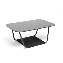 "Гранада" журнальный стол 90х60см из HPL, цвет "молочный", каркас белый муар, роуп темно-серый круглый