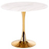 Керамические столы SQT-1KG Стол обеденный керамический, белый D90, основание металл золото D60