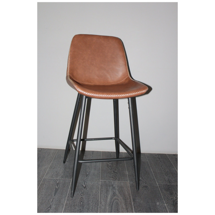 Полубарные стулья DC290B Стул полубарный мягкий, КОРИЧНЕВЫЙ экокожа, каркас металл черный