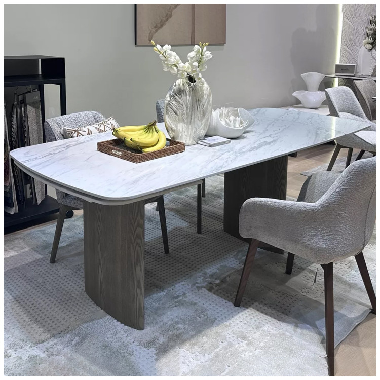 CALVIN 180 стол с керамической столешницей цвет, SEMI-POLISHED SNOW CARRARA SOLID CERAMIC / каркас серый дуб, ®DISAUR