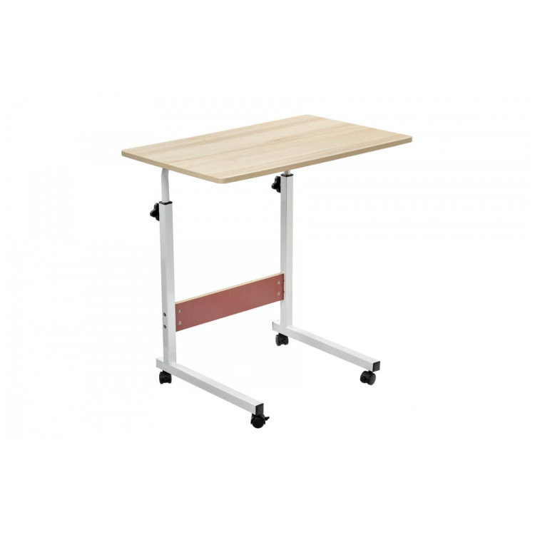 СТОЛЫ Стол многофункциональный на колесах, 60x40 см, «РОЛЛ», 2 ножки, регул.высота, мдф, металл, св. дерево, белый