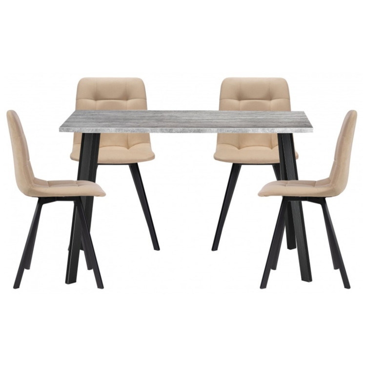 ЭДЕЛИН обеденная группа состоящая из стола и четырех стульев цвет бежевый / бетон / черный