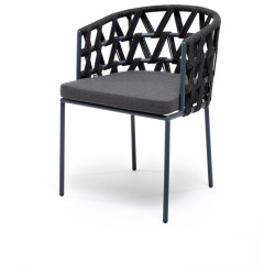 "Диего" плетеный стул из роупа, каркас стальной серый, роуп темно-серый, ткань темно-серая