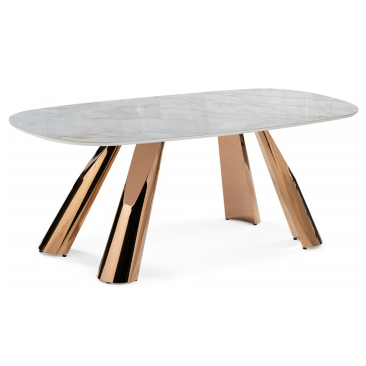ТАНГО обеденный стол с керамической столешницей, цвет белый мрамор (carla larkin)  / розовое золото