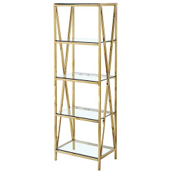 SC-12 Стеллаж стеклянный прозрачный 40*60*180, каркас нержавеющая сталь золото Столик консольный