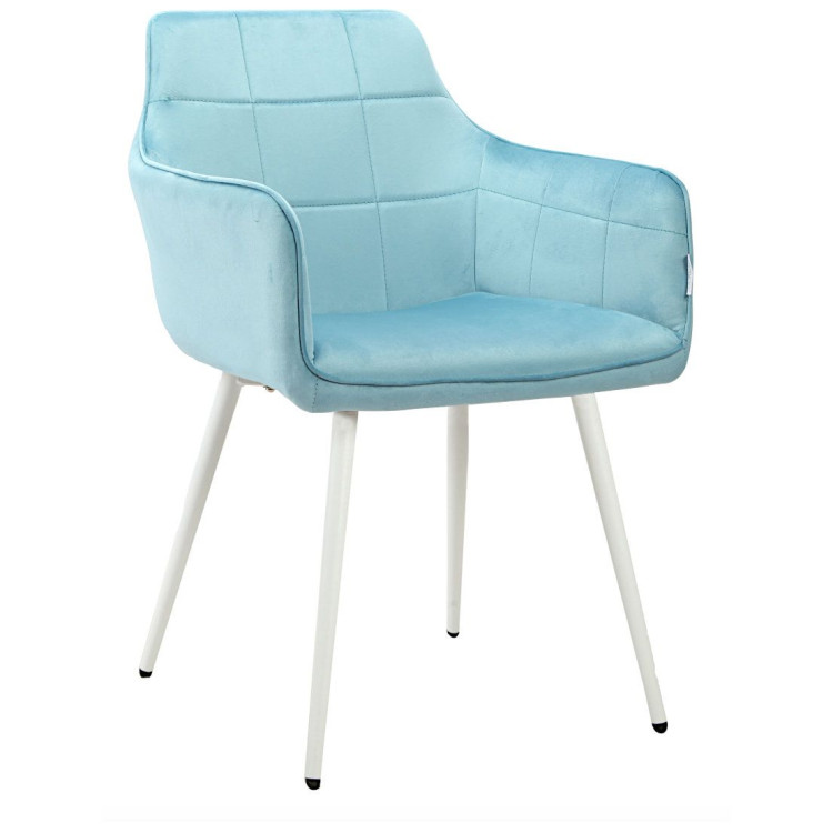 Стул-кресло DC833 Стул мягкий с подлокотниками, АКВАМАРИН#G62-46 велюр, каркас металл белый