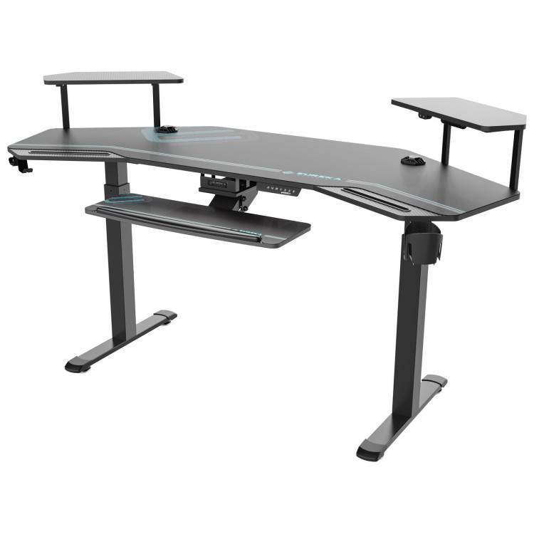 Игровые столы Стол для компьютера (для геймеров) с подставкой под клавиатуру и электрической регулировкой по высоте Eureka ERK-ES71-B-EU