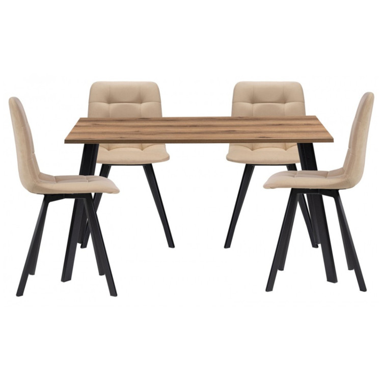 ЭДЕЛИН обеденная группа состоящая из стола и четырех стульев бежевый / дуб делано темный / черный