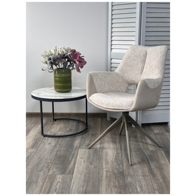 DAVEN 360 поворотное стул-кресло с обивкой тканью цвет кремовый RIELY-111 / G1038-101 / каркас латте, ®DISAUR