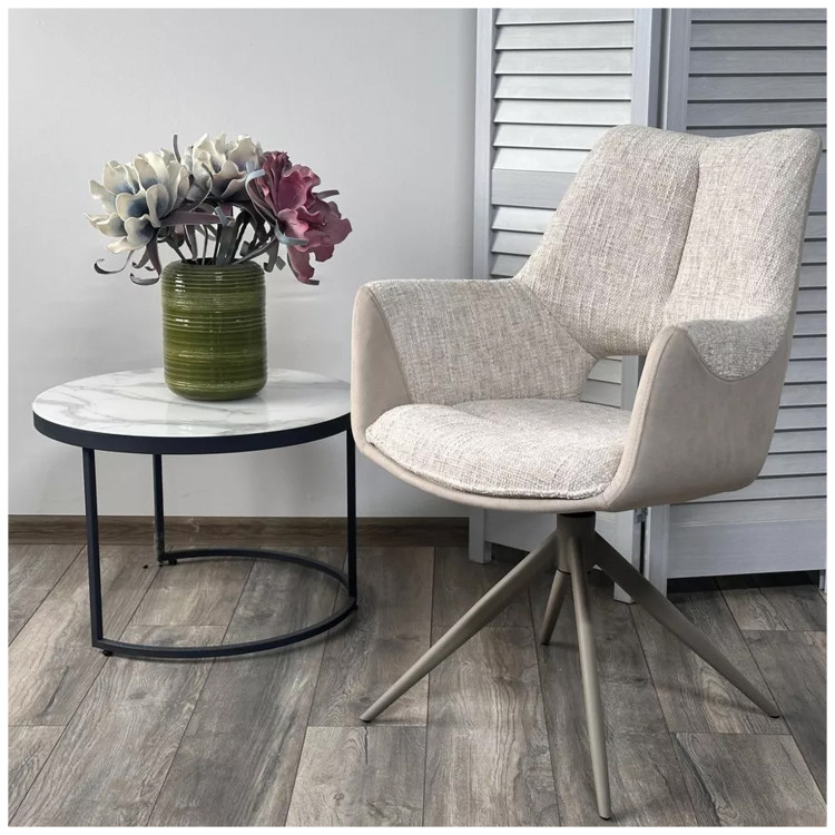 DAVEN 360 поворотное стул-кресло с обивкой тканью цвет кремовый RIELY-111 / G1038-101 / каркас латте, ®DISAUR