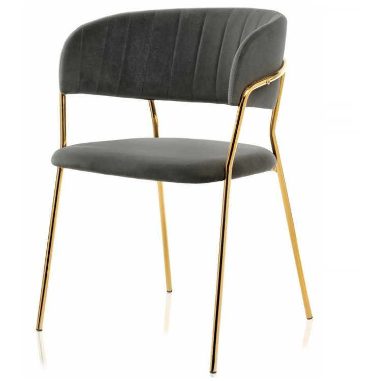 Стул-кресло KAMELIA, обивка ткань велюр серый, каркас металл золото