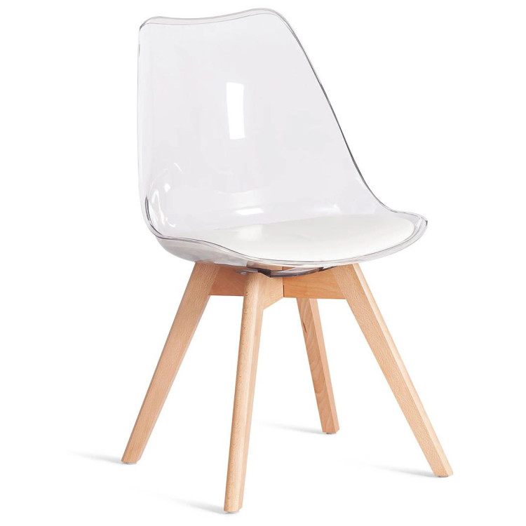 Стулья GH608/DC608 P Стул пластиковый мягкий, ПРОЗРАЧНЫЙ/БЕЛЫЙ экокожа, каркас бук