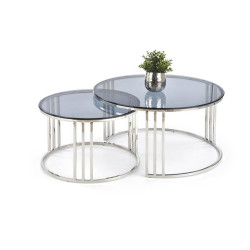 Журнальные столики со стеклянной столешницей небольшого размера. Комплект Halmar MERCURY, 2 стола журнальных (дымчатый) стеклянный журнальный столик