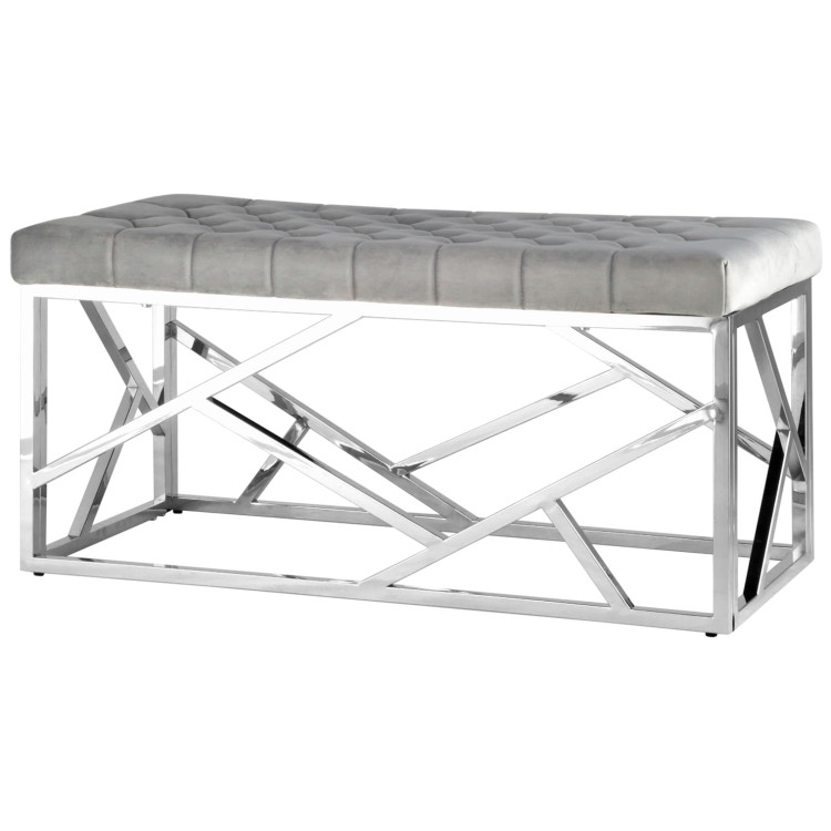 Дизайнерские банкетки АРТ ДЕКО сталь серебро, нержавеющая сталь, обивка сиденья серый велюр