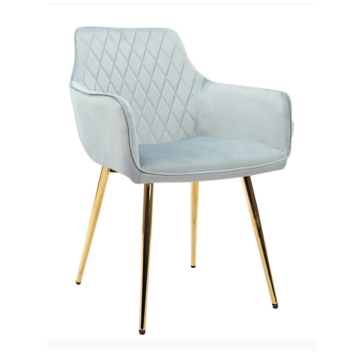 Стул-кресло DC835 Стул мягкий с подлокотниками, ПЫЛЬНО-ГОЛУБОЙ#G62-81 велюр, каркас металл золото