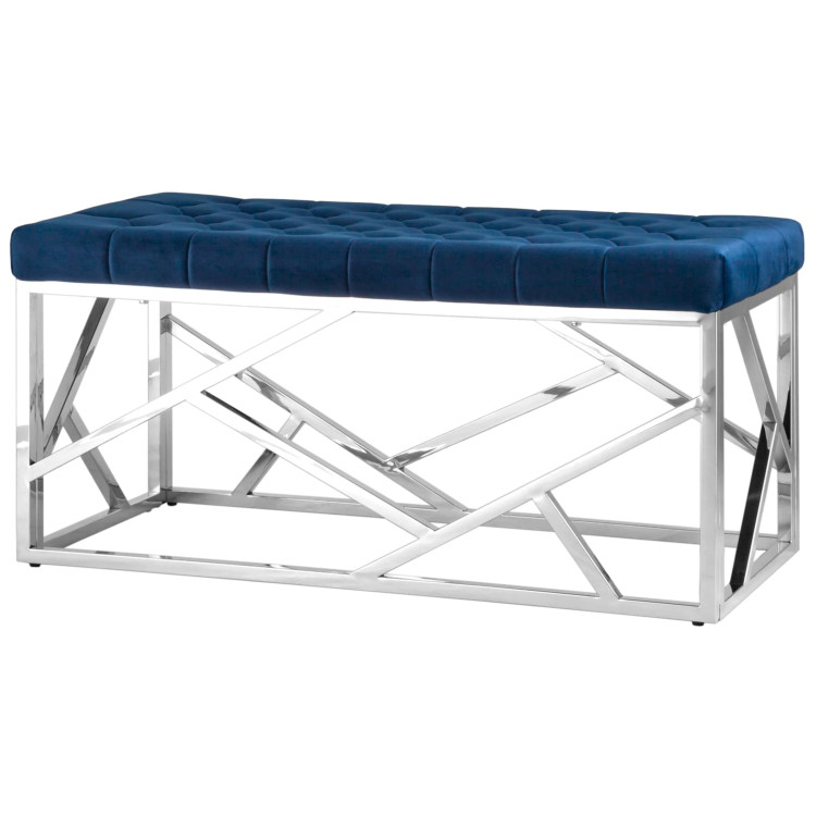 Дизайнерские банкетки АРТ ДЕКО сталь серебро, нержавеющая сталь, обивка сиденья синий велюр