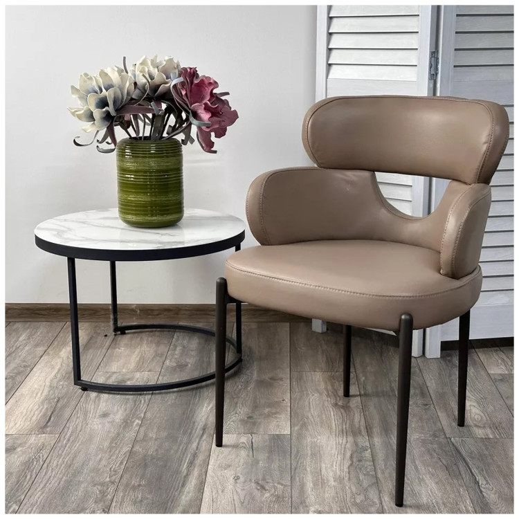 VALTER стул-кресло с обивкой экокожей, цвет коричнево-серый HF017-20 / темно-серый каркас, ®DISAUR