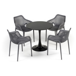 недорогие обеденные группы. "Беллини" обеденная группа на 4 персоны, цвет темно-серый Обеденная группа