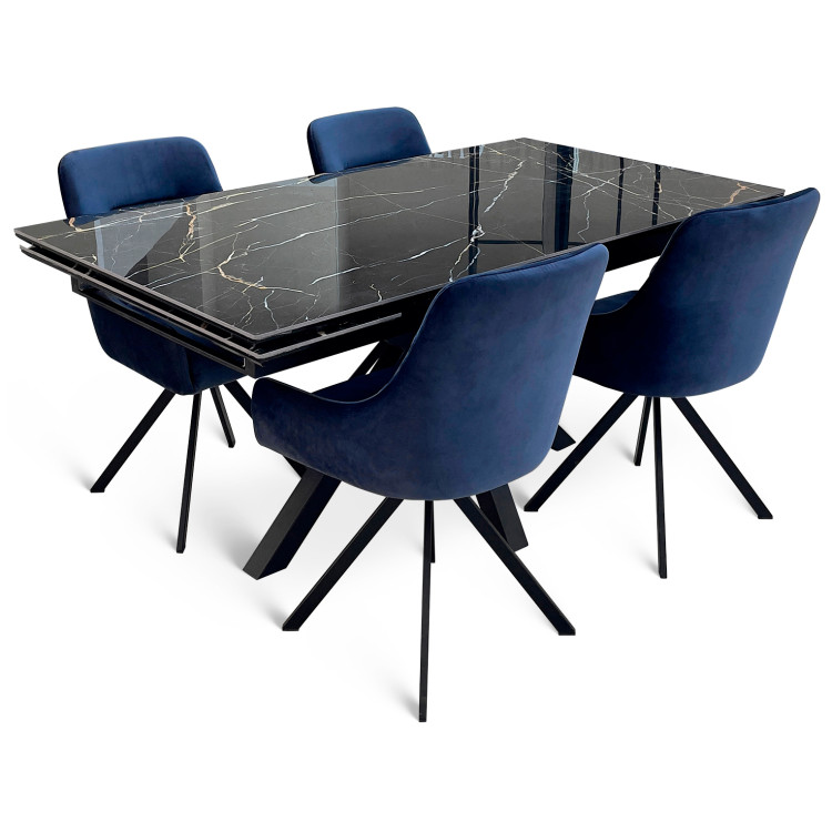 Обеденная группа: раздвижной стол БИРГЕР-160 с керамической столешницей и стулья GRAND VERTEX с велюровой обивкой