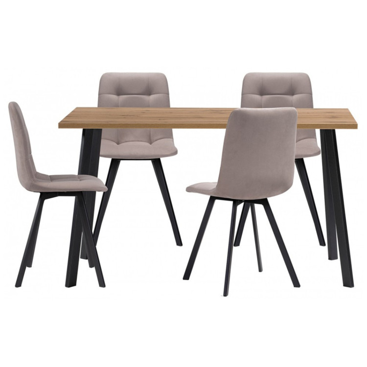 ЭДЕЛИН обеденная группа состоящая из стола и четырех стульев цвет латте / дуб вотан / черный