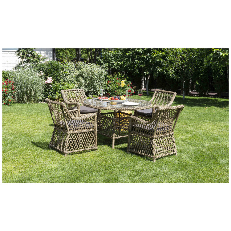 Садовая обеденная группа ДОППИО (1+4), плетеная мебель из искусственного ротанга, цвет соломенный