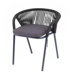 "Женева" плетеный стул из синтетических лент, цвет темно-серый, круглая веревка, каркас матовый