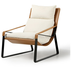 Кожаное кресло  ERK-LC03-DBW, коричневое, белое