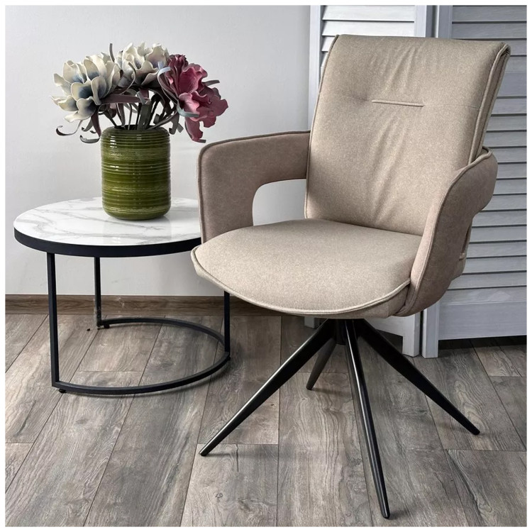 KINNET 360 поворотный стул с подлокотниками в тканевой обивке, цвет бежевый MOHAIR-110 / CASTEL-15 / Тем.-серый каркас, ®DISAUR