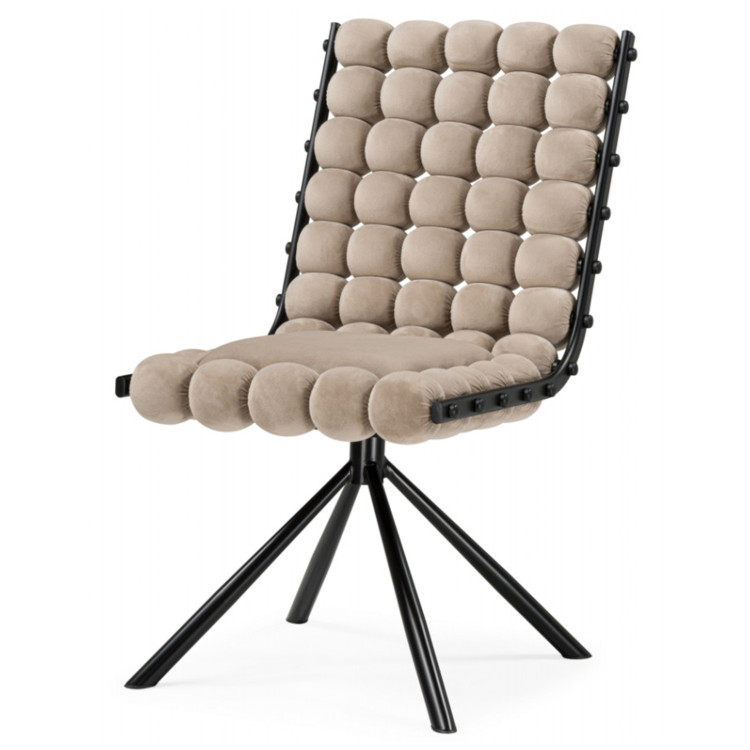 BALL 1 стул с обивкой тканью велюр бежевого цвета на металлическом черном каркасе 