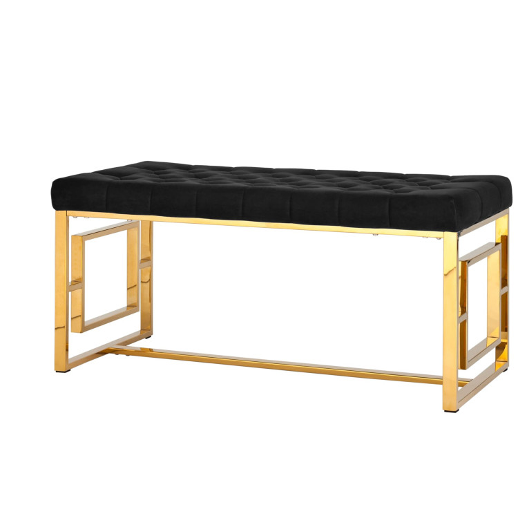 Дизайнерские банкетки БРУКЛИН сталь золото, нержавеющая сталь, обивка сиденья велюр черный