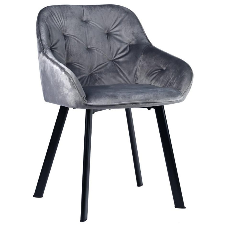 Стул-кресло DC-399 Стул мягкий с подлокотниками, СЕРЫЙ велюр, каркас металл черный КВАДРАТ