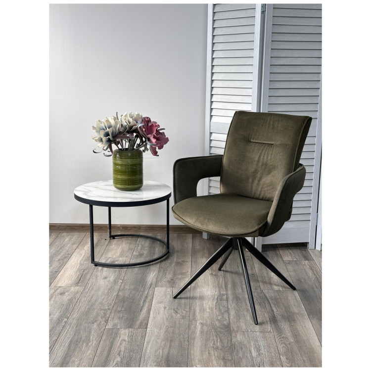 KINNET 360 поворотный стул с подлокотниками в тканевой обивке, цвет зеленый MOHAIR-353 / CASTEL-39 / Тем.-серый каркас, ®DISAUR