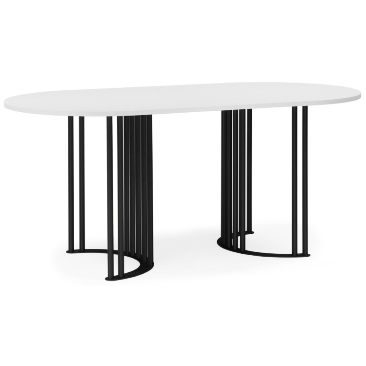 Ламинированные столы Хьюго О 160 х 90 белая шагрень пленка / черные ноги