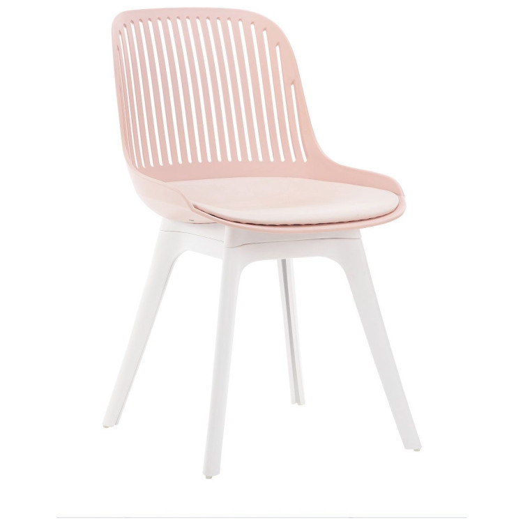 DC270 стул пластиковый, РОЗОВЫЙ c подушкой, ноги белые