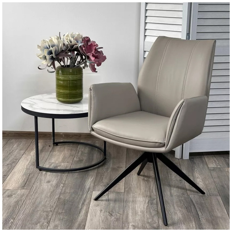 YOZEF 360 поворотный стул с подлокотниками с обивкой экокожей, цвет латте (HF017-09) ®DISAUR