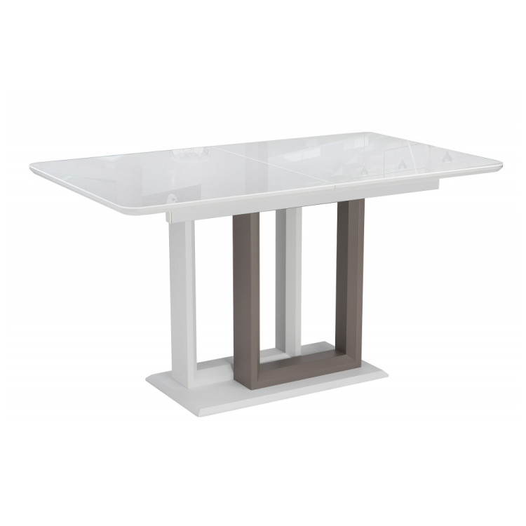 Стеклянные столы на тумбе Санса 140 белая шагрень / грей