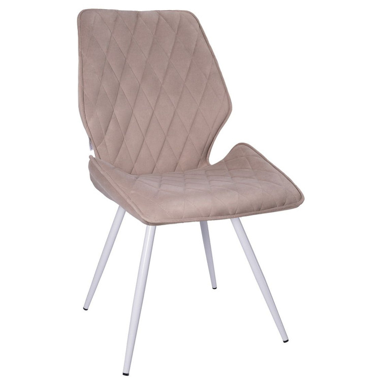 Стулья DC230 Стул мягкий, СЕРО-БЕЖЕВЫЙ#M420-05 велюр, каркас металл, белый КРУГЛЫЙ