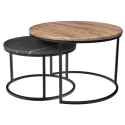 Дорогие деревянные журнальные столики. Набор кофейных столиков Tango орех и серый мрамор с чёрными ножками, 2шт деревянный журнальный столик