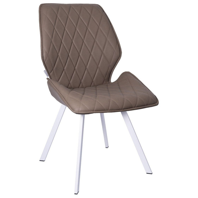 Стулья DC230 Стул мягкий, ТЕМНО-БЕЖЕВЫЙ экокожа, каркас металл, белый КВАДРАТ