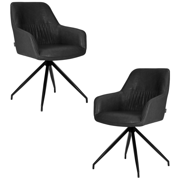 Стул-кресло Набор 2 шт Стул обеденный DOBRIN DANIEL, черные ножки, винтажная антрацитовая экокожа (RU-08)