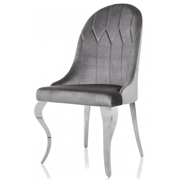 GUSTAV стул с обивкой тканью серым велюром на металлическом хромированном каркасе 