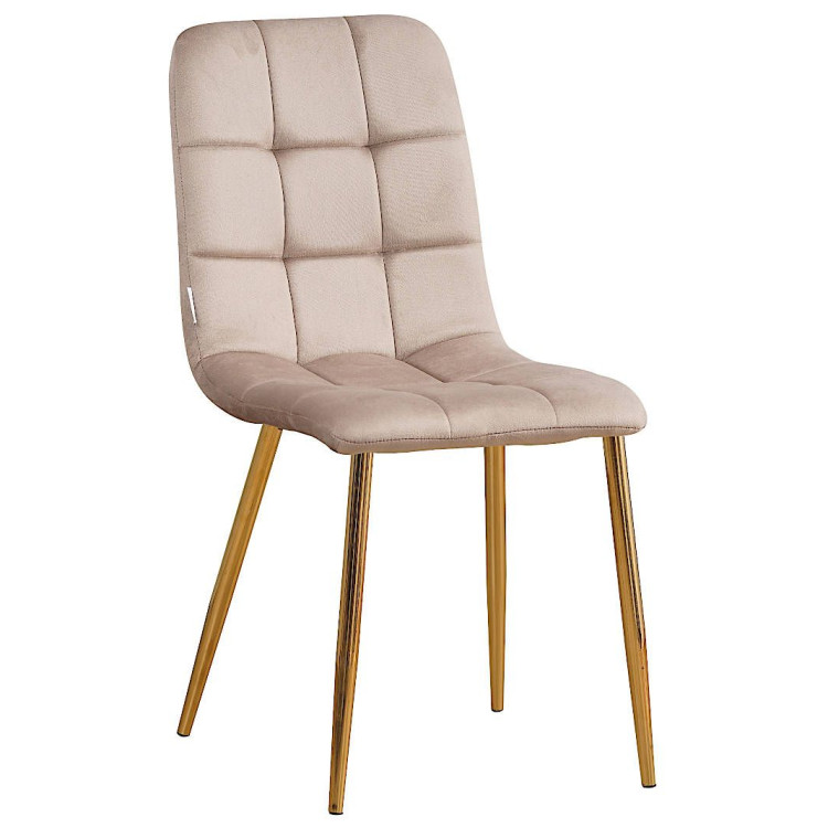 Стулья C919/DC809 Стул мягкий, СЕРО-БЕЖЕВЫЙ#h9 велюр, каркас металл золото КРУГЛЫЙ NEW