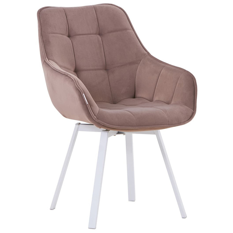 Стул-кресло DC837 Стул мягкий поворотный с подлокот., МОККО#M420-06 велюр, каркас металл белый КВАДРАТ