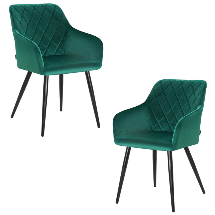Стул-кресло Набор 2 шт Стул обеденный DOBRIN ROBERT, черные матовые ножки, велюр V108-64 Зелёный