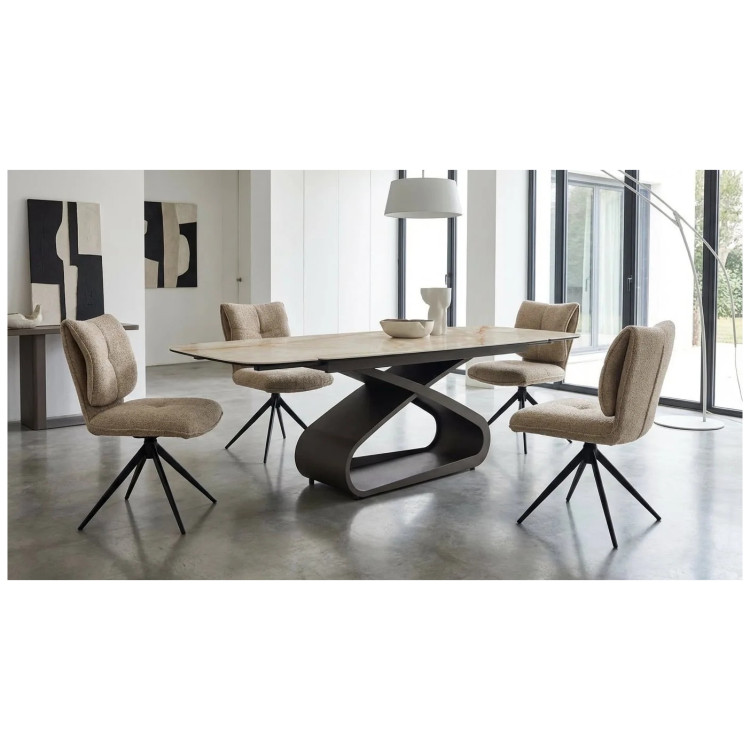 Стол обеденный раздвижной АУРУМ (AURUM) 180 (макс. 260 см), столешница испанская керамика бежевый мрамор TL-618, каркас металл коричневый графит, DISAUR