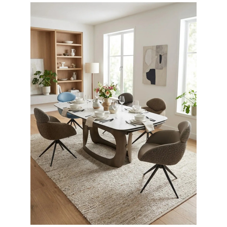 Стол обеденный раздвижной ЛУССО (LUSSO) 200, столешница испанская керамика белый мрамор TL-326, каркас металл теплый графит, макс. 300 см, DISAUR