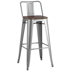 Tolix WOOD со спинкой серебристый матовый, металл с порошковым покрытием