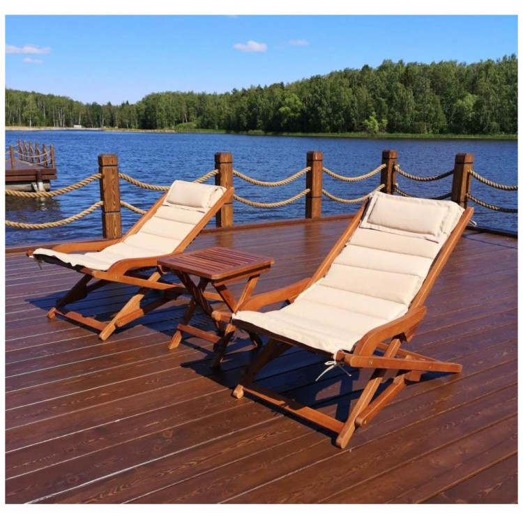 Комплект из 2-х шезлонгов и столиком AFM-709A / T133 Beige, дерево, матрас полиэстр