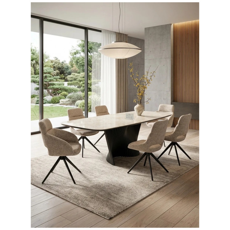 Стол обеденный раздвижной ЛАВА (LAVA) 200, столешница испанская керамика бежевый мрамор TL-616, каркас металл черный, макс. 280 см, DISAUR