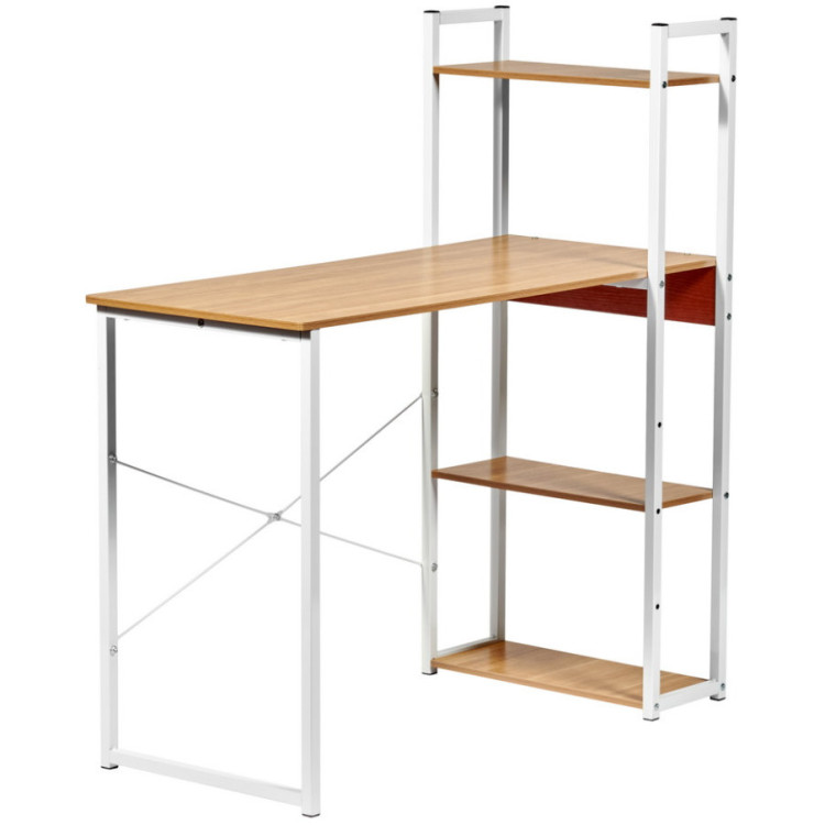 Компьютерные столы Стол письменный с полками Frame 100x45x110 см, светлое дерево, белый